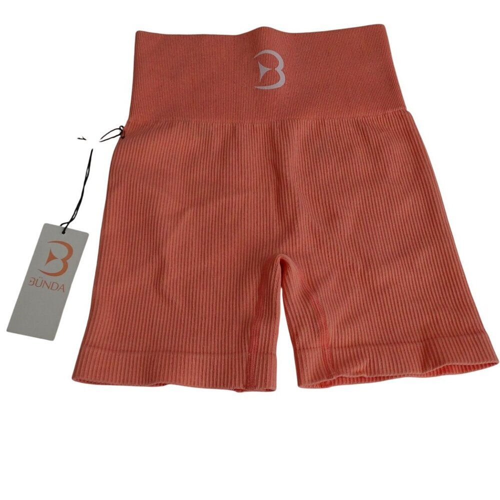 Bünda Seamless Ribbed High-Waisted Nylon Shorts Women Size XS Coral Better Butt - Picture 3 of 6